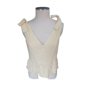 100% linen new with tags deep vee neck bow shoulder details